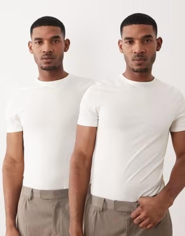 エイソス メンズ トップス Tシャツ ASOS DESIGN essentials 2 pack muscle fitshirts in cream COCONUT M COCONUT M クリーム