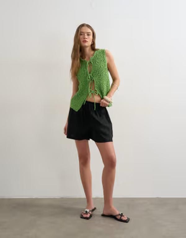 トップショップ レディース ボトムス ハーフパンツ・ショーツ A ライン ショートパンツ リネン Topshop linen blend aline shorts black ブラック