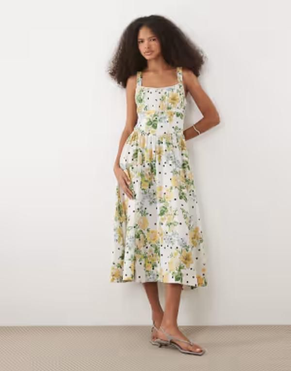 ホープ＆アイビー レディース トップス ワンピース A ライン フラワー柄 ドット ミディ フラワー Hope Ivy aline strappy corset midi dress polkadot