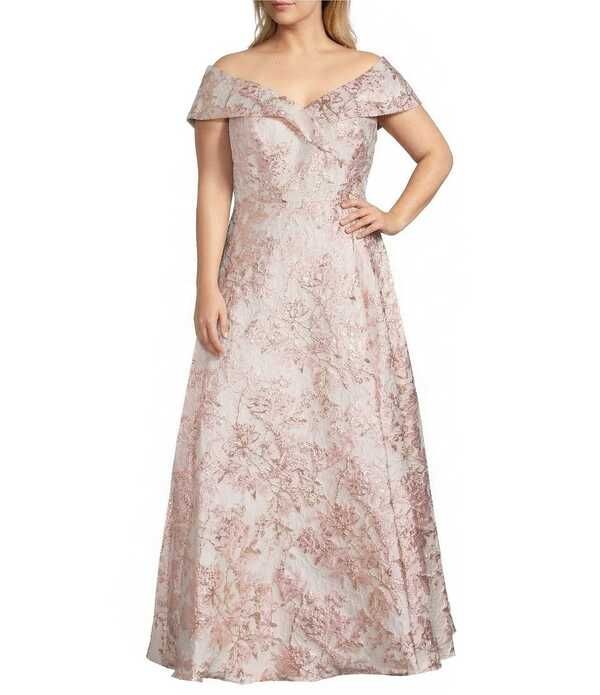 エスケープ レディース トップス ワンピース プラスサイズ Xscape Plusize OffTheShoulder Sweetheart Neck Short Sleeve Brocade Gow