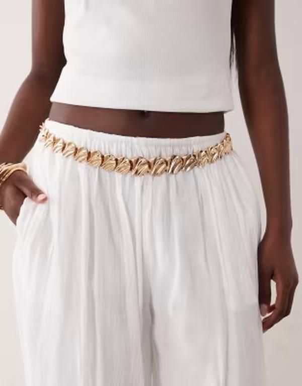 エイソス レディース アクセサリー ベルト ASOS DESIGN hammered circle chain beltone GOLD ゴールド