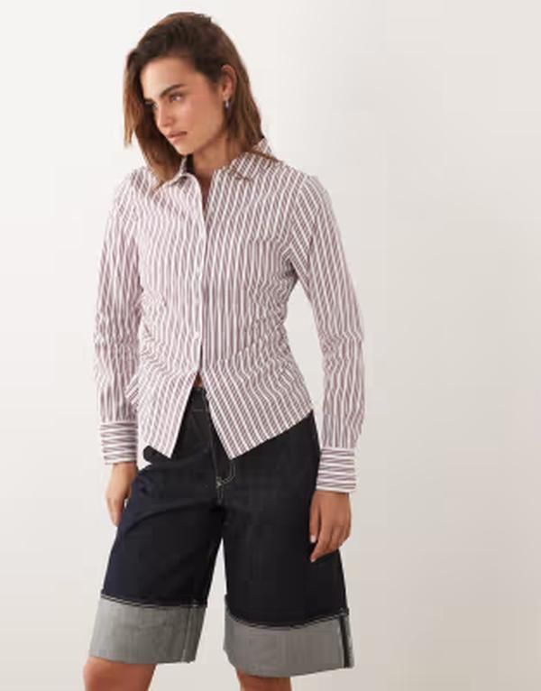 コットンオン レディース トップス シャツ Cotton peyton gathered long sleeve shirt pinstripe PINK ピンク 14,235円