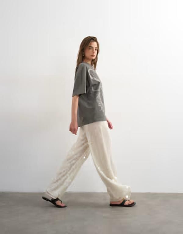 トップショップ レディース ボトムス カジュアルパンツ スパンコール Topshop sequined tailored pants white ホワイト