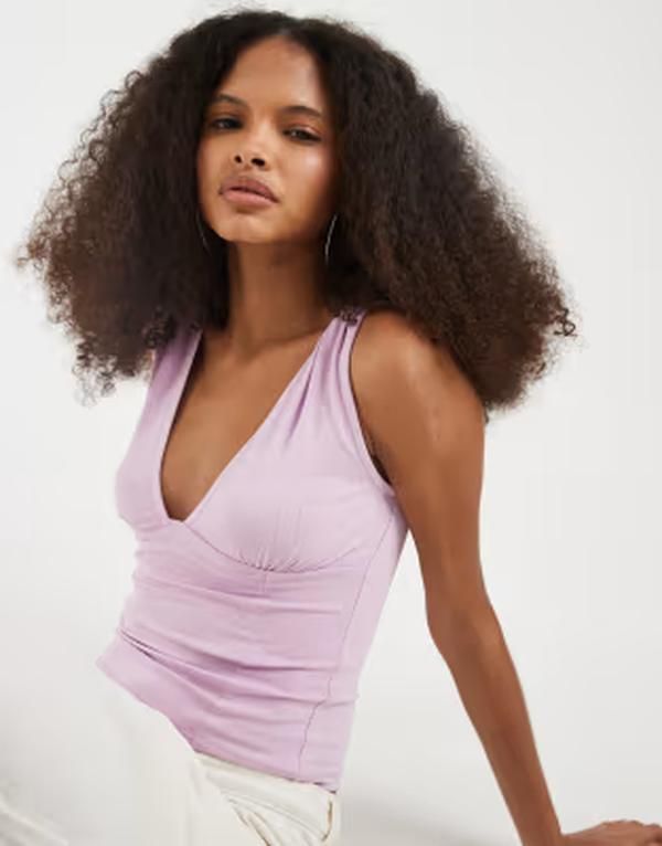 モーテル レディース トップス シャツ Vネック Motelynod rayon plunge v neck top in lavender PINK ピンク