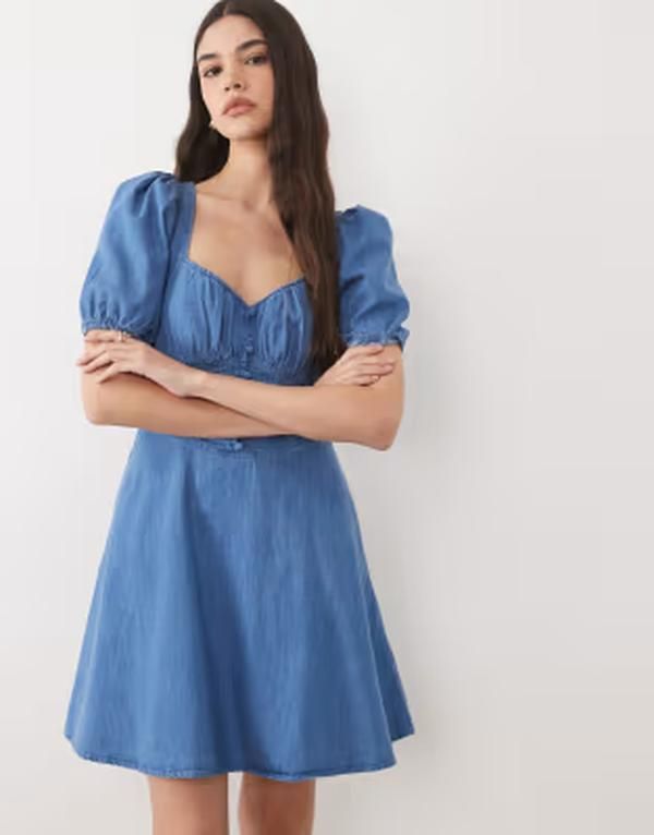 ノーバディーズ チャイルド レディース トップス ワンピース ミニ デニム Nobodys Child Tulla denim sweetheart neckline puff sleeve mini 31,070円