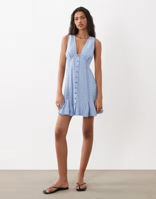 エイソス レディース トップス ワンピース Vネック ボタンダウン レーストリム ミニ ダウン レース ASOS DESIGN v neck button down mini dress with l