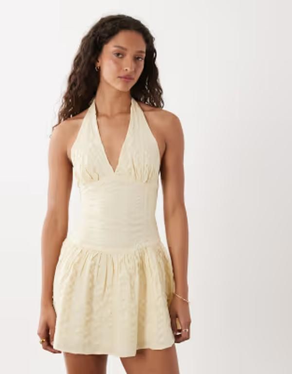 コットンオン レディース トップス ワンピース ミニ ホルター Cotton kaity halter mini dress in vanilla