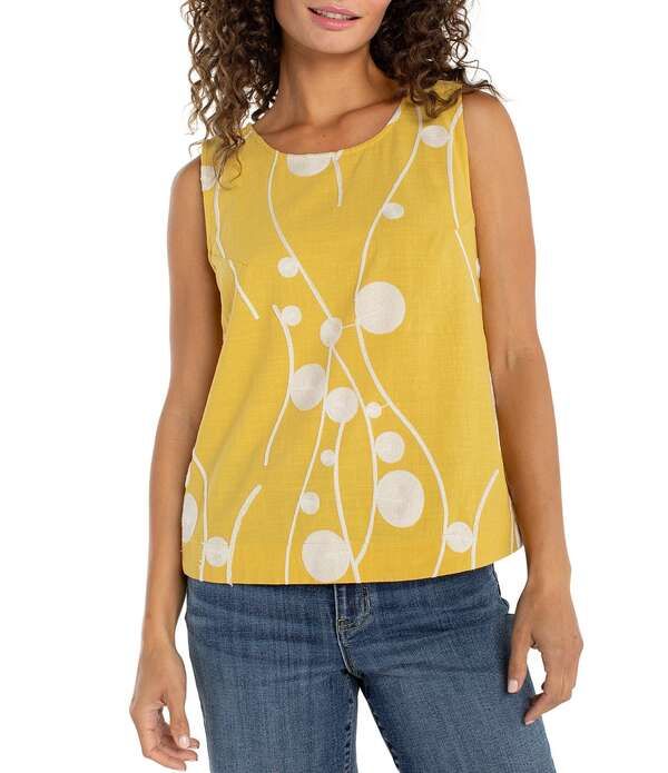 リヴァプール ロサンゼルス レディース トップス シャツ ノースリーブ 刺繍 Liverpoolos Angeles Embroideredot Round Neck Sleeveless Top Y