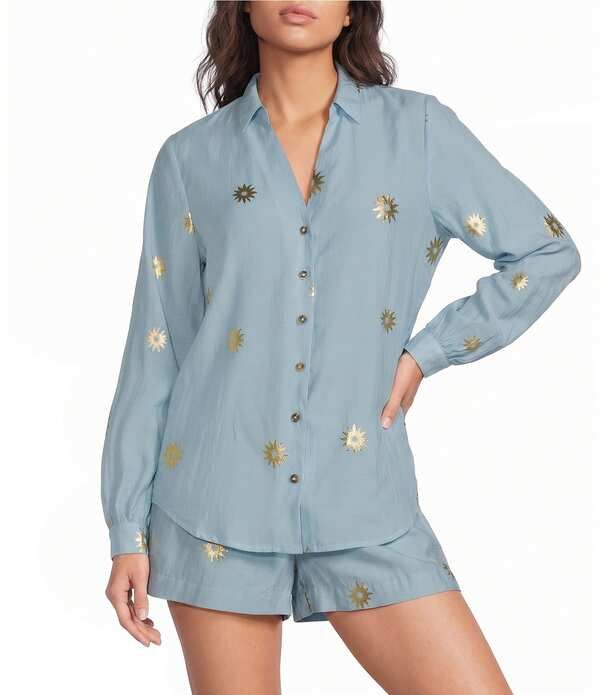 ネバーフリードレスド レディース トップス シャツ プリント Never Fully Dressed Miley Sun Printed Collared Long Sleeve Button Fro