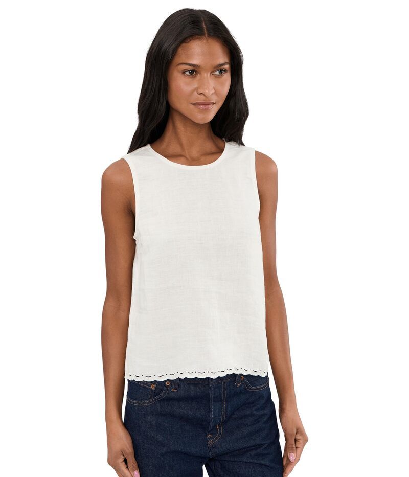 メイドウェル レディース トップス シャツ プリーツ レース リネン MadewellaceTrim Pleated Shell Top in 100 Linen Ivory Linen アイボリー