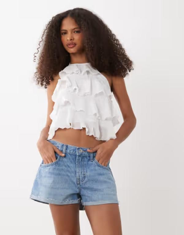 マンゴ レディース トップス シャツ フリル コットン ホルター Mango Teen cotton rich ruffle halterneck top WHITE ホワイト 11,920円