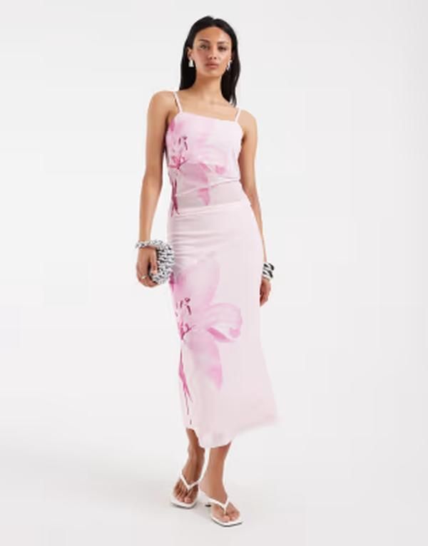 ピーシーズ レディース ボトムスカート フラワー柄 プリント メッシュ ミディ レース フラワー PIECES overblown placement floral print mesh midi s