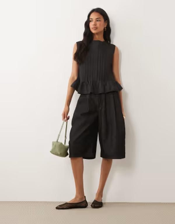 エイソス レディース トップス シャツ ノースリーブ ASOS DESIGN pleat front sleeveless top Black ブラック