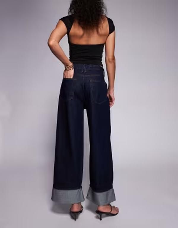 グッドアメリカン レディース ボトムス デニムパンツ ジーンズ Good American Good Standard turnup detail baggy jeans in dark blue i