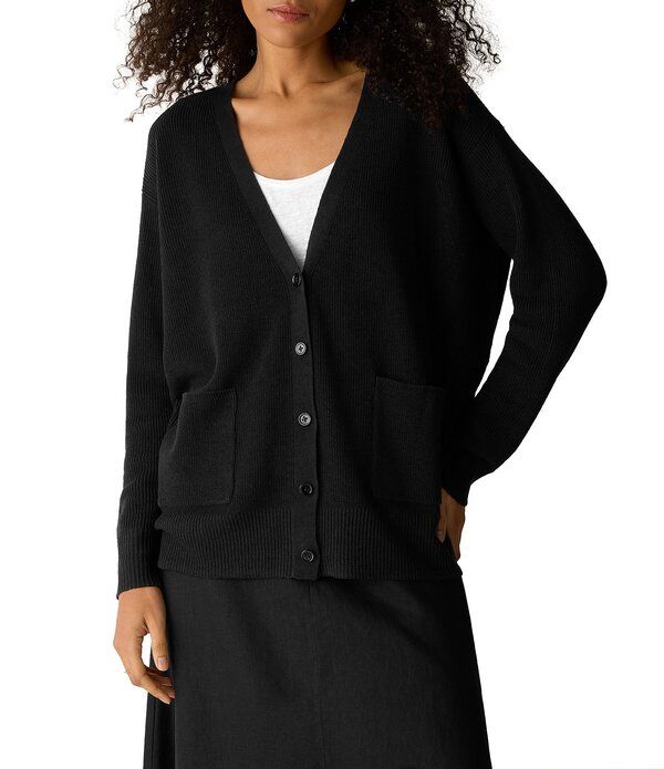 エイリーンフィッシャー レディース アウター ニット・セーター Vネック カーディガン Eileen Fisher Knit VNeck Long Sleeve Button Front Cardig