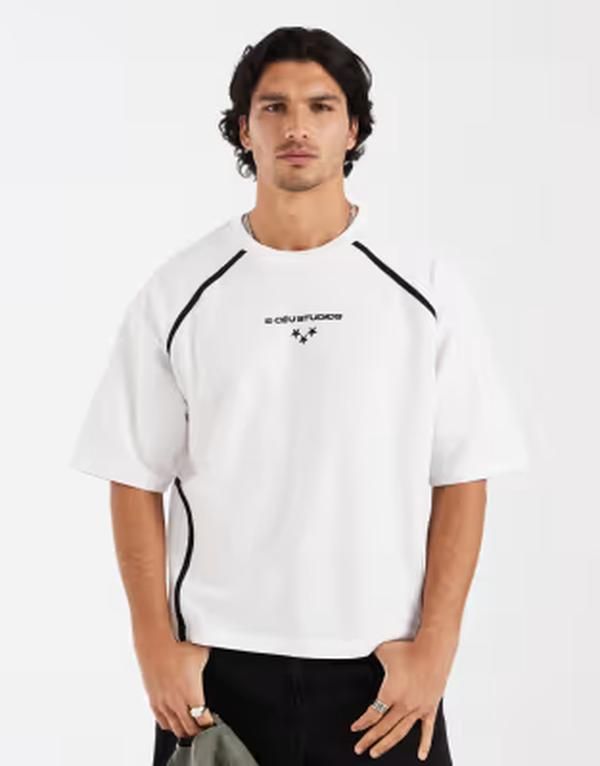 エイソス メンズ トップス Tシャツ グラフィック ASOS DESIGN heavyweight boxy oversized Tshirt with chest graphic pique fab