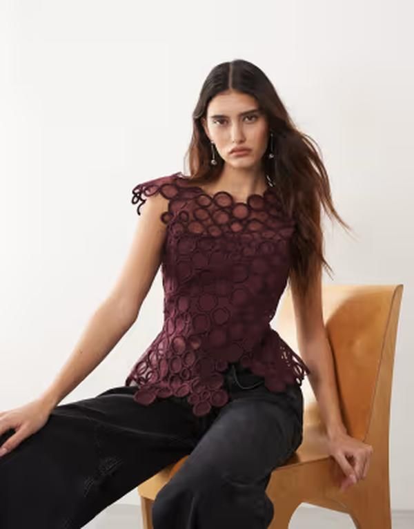 アレンジ レディース トップス シャツ 刺繍 ARRANGE circlembroide red top Burgundy バーガンディ