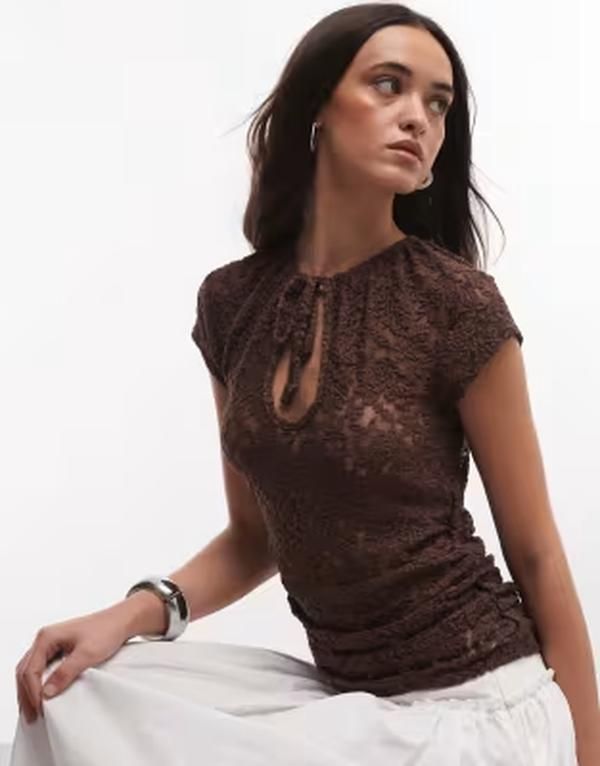 リクレイム ヴィンテージ レディース トップス シャツ レース Reclaimed Vintage lace keyhole frontop Brown ブラウン 12,236円