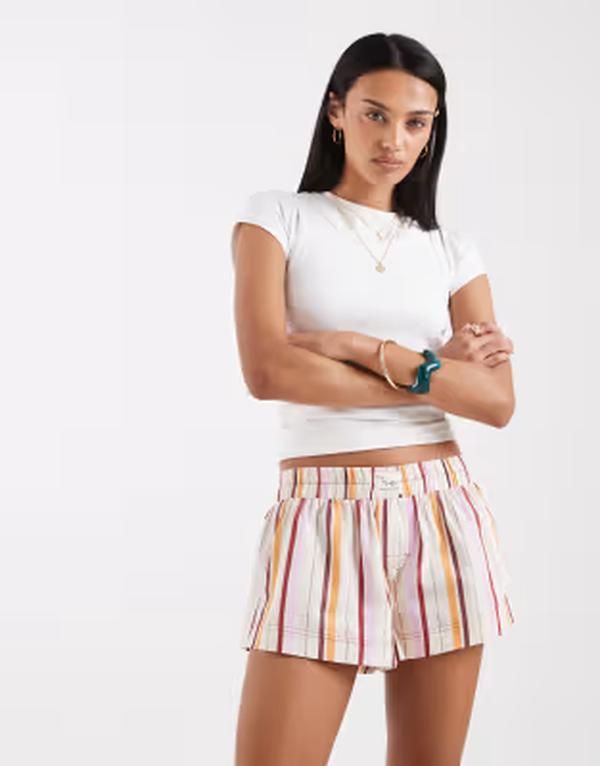 フリーピープル レディース ボトムス ハーフパンツ・ショーツ ミニ Free People day to day mini boxer short in tea stripe combo Tea Co