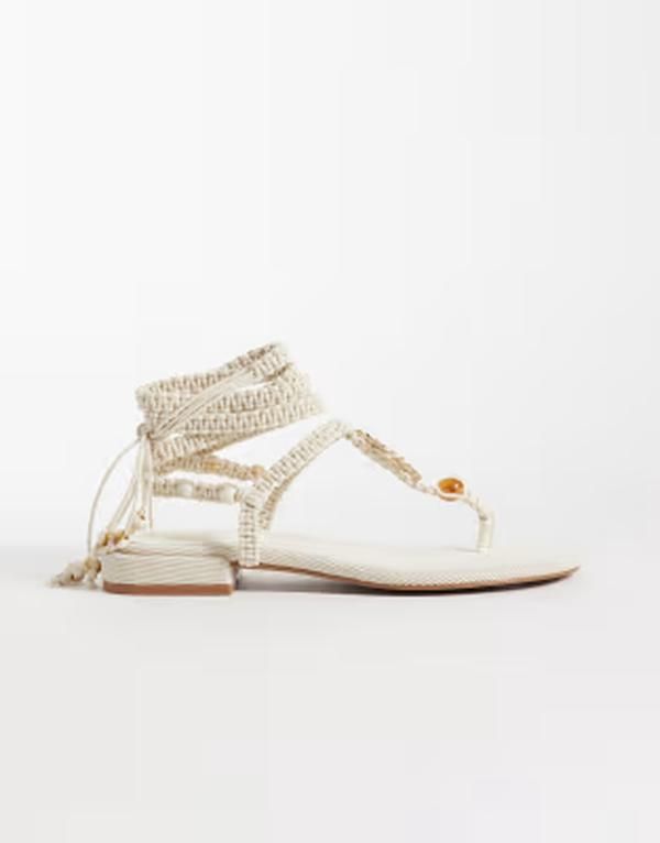 エイソス レディース シューズ サンダル ASOS DESIGN Fernanda rope beaded hardware flat sandals inatural NATURAL