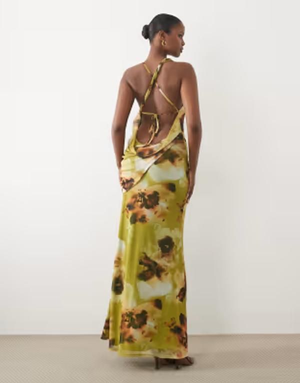 エイソス レディース トップス ワンピース フラワー柄 ドレープ マキシ フラワー ホルター ASOS DESIGN halter neck drapedetail slinky maxi dress