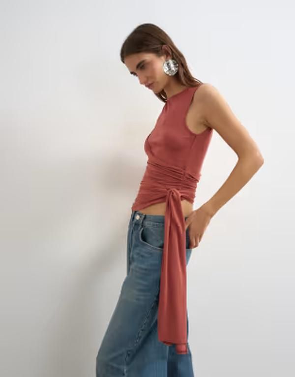 トップショップ レディース トップス タンクトップ ドレープ Topshop wrap drape tank with tie in rust ラスト