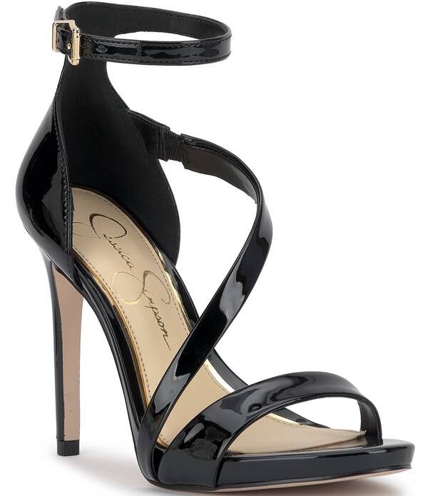 ジェシカシンプソン レディース シューズ サンダル アンクル Jessica Simpson Rayli Patent Ankle Wrap Stiletto Dressandals Black ブラ