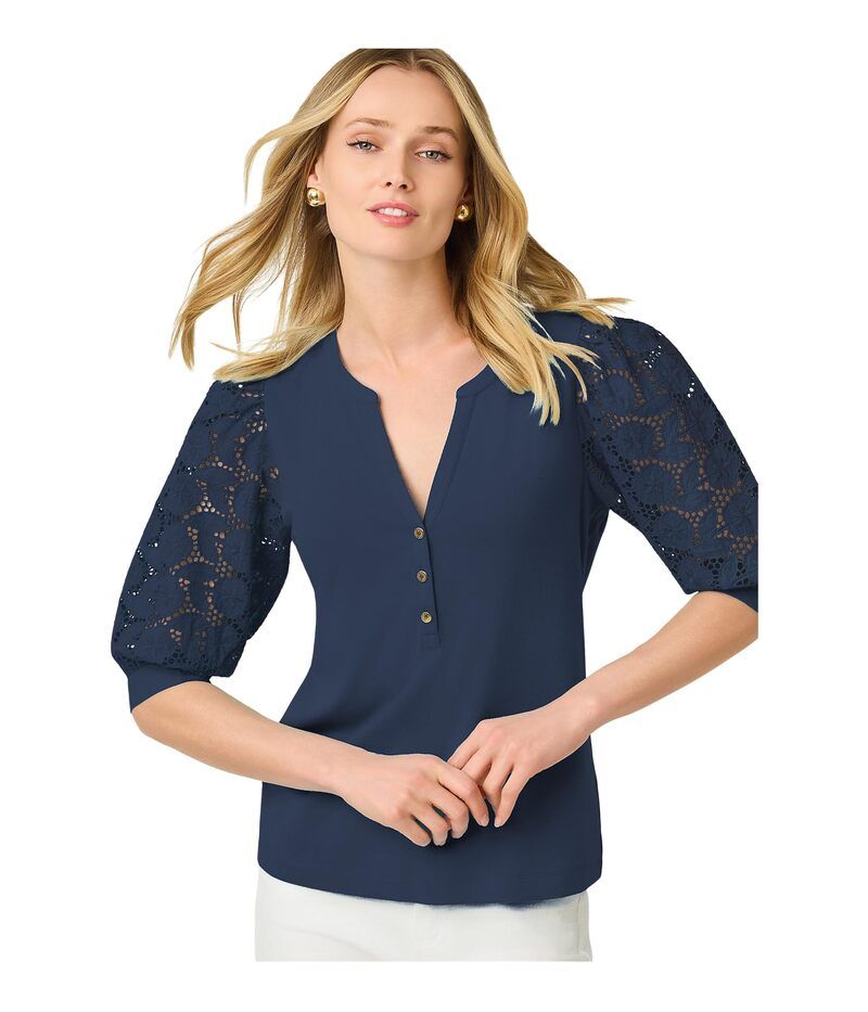 リリーピュリッツァー レディース トップス シャツ ニット Lilly Pulitzeronson Eyelet Knitop Low Tide Navy ネイビー