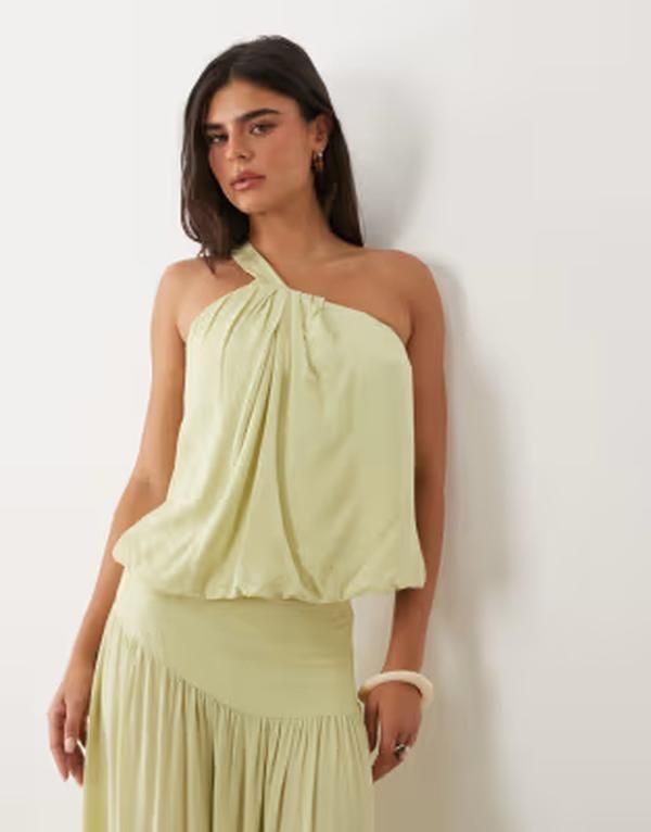 モーテル レディース トップス シャツ Motel Nox one shoulder top in pistachio green part of a set Pistachio グリーン