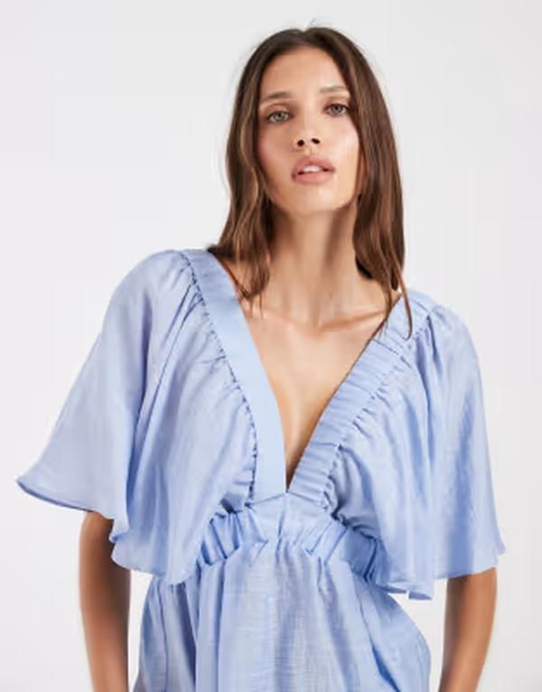 ヴェロモーダ レディース トップス シャツ Vネック Vero Moda short sleeve vneck top in light Clear Sky ブルー