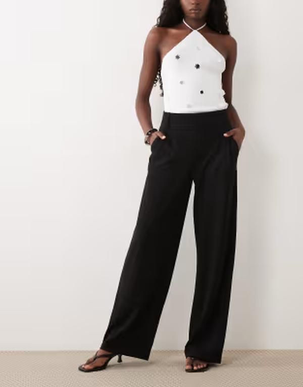 ジェイディーワイ レディース ボトムス カジュアルパンツ ワイドレッグ JDY wide leg tailo red pants Black ブラック