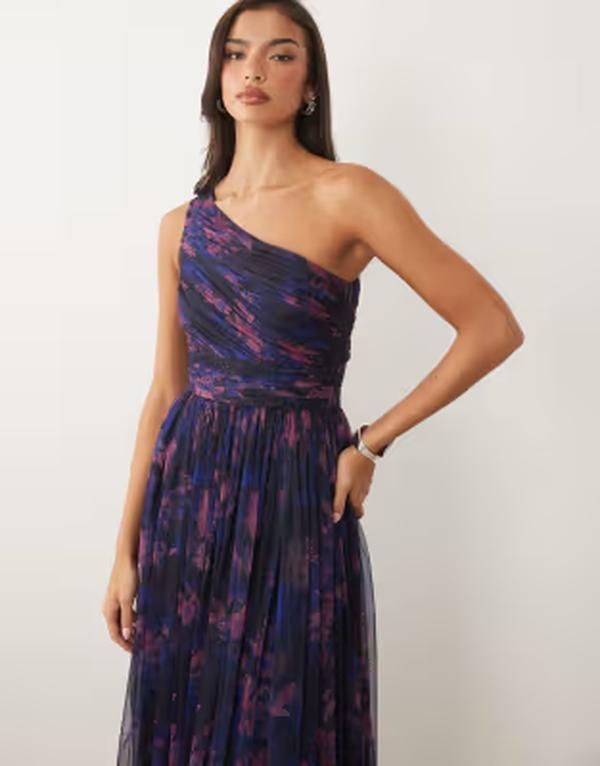 レース アンド ビーズ レディース トップス ワンピース フラワー柄 マキシ フラワー Lace Beads Bridesmaid one shoulder scarf neck maxi dress