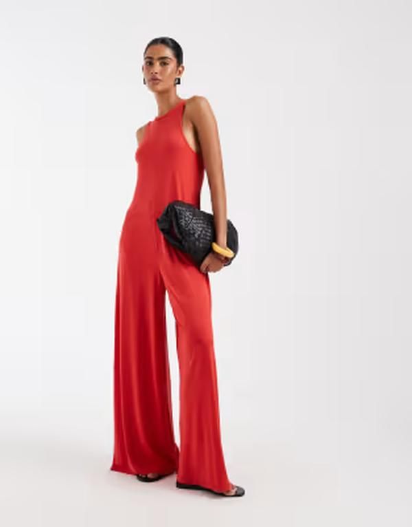 エイソス レディース トップス ジャンプスーツ ASOS DESIGN modal softouch jumpsuit with pockets RED レッド