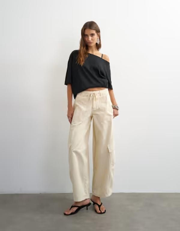 トップショップ レディース ボトムス カジュアルパンツ カーゴパンツ Topshop tie waist cargo pants in ecru エクリュ 21,075円