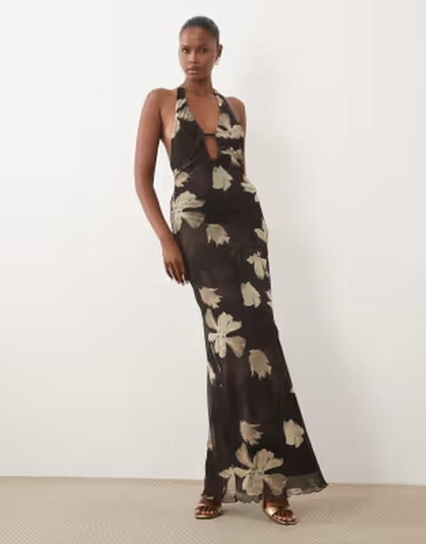 エイソス レディース トップス ワンピース フラワー柄 プリント メッシュ マキシ フラワー ASOS DESIGN printed mesh maxi dress with scarf detail 18,115円