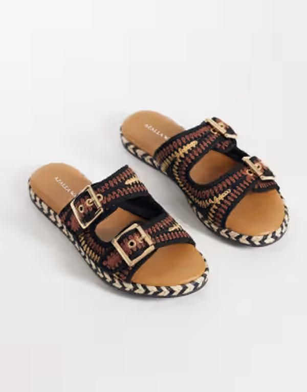 アザレア ワン レディース シューズ サンダル Azalea Wang Pacorro flat sandals in woven brown and Black Brown ブラック 18,115円