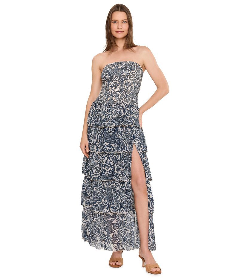 アヴェックレフィーユ レディース トップス ワンピース ティアード プリント ストラップレス マキシ Avec Les Filles Batik Print Strapless Tie red Max