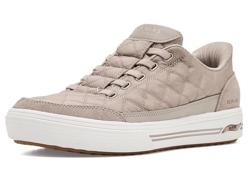 スケッチャーズ レディース シューズ スニーカー Skechers Arch Fit ArcadeCuddle Steps Hands Free SlipIns Taupe トープ