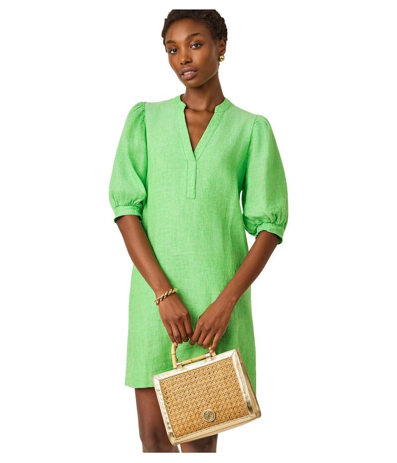 リリーピュリッツァー レディース トップス シャツ リネン Lilly Pulitzer Mialeigh Elbow Sleeve Linen Puttin green X Resort White