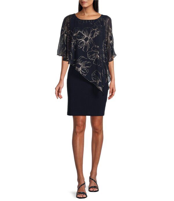 【送料無料】 イグナイト レディース ワンピース トップス Petite Size Asymmetric Chiffon Floral Print Overlay Beaded Trim Scoop 28,712円