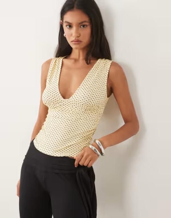 モーテル レディース トップス シャツ ドット柄 ドット プリント Motelycia plunge top in creamicro polka dot print CREAM クリーム 13,306円
