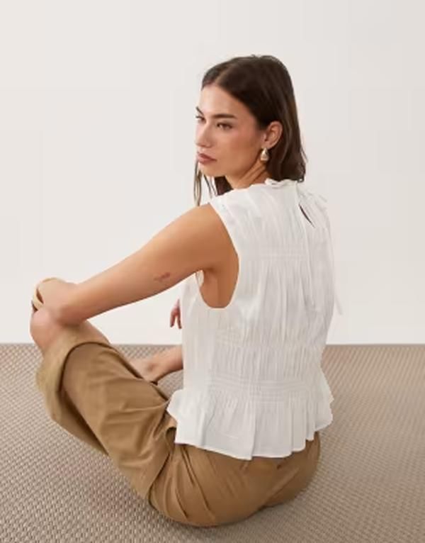 エイソス レディース トップス タンクトップ リネン ASOS DESIGN linen blend shir red top White ホワイト 13,110円