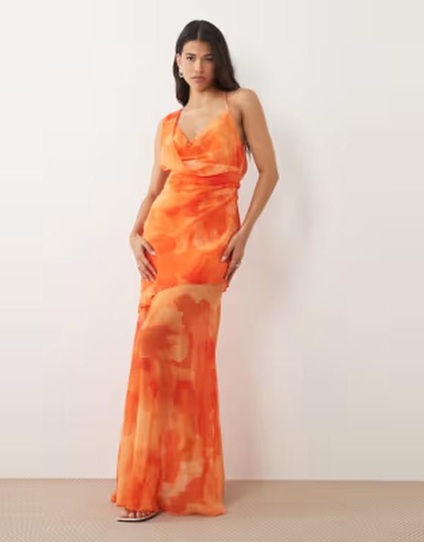 ティエフエヌシー レディース トップス ワンピース シフォン フラワー柄 プリント マキシ フラワー TFNChiffon cowl neck maxi dress in orange floral 27,860円