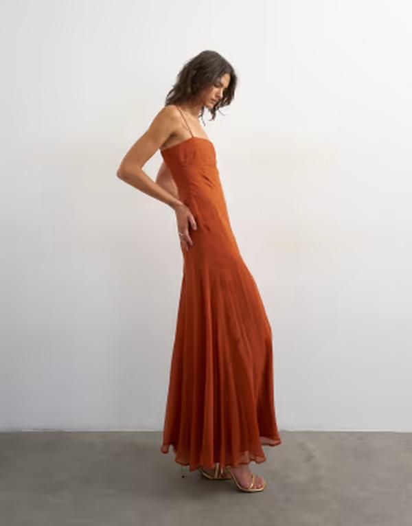 トップショップ レディース トップス ワンピース シフォン マキシ Topshopintucked bust chiffon maxi dress in rust ラスト