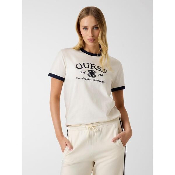 ゲス レディース トップス シャツ クルーネック Guess Womens Hoshi Crew Neck Short Sleeve TShirt Dove White ホワイト
