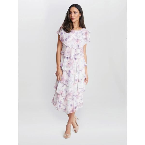 ジーナバッコーニ レディース トップス ワンピース ティアード プリント ミディ Gina Bacconi Phoebe Midi Printed Tieredress Mauve