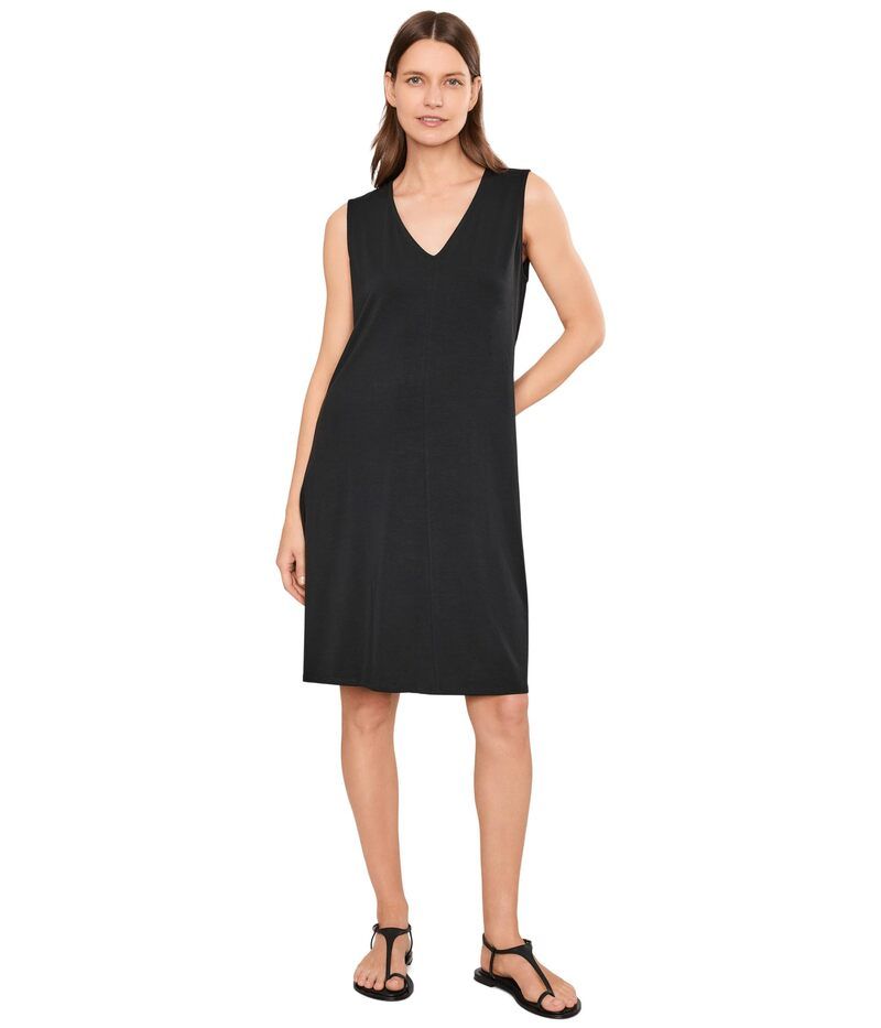 エイリーンフィッシャー レディース トップス ワンピース Vネック ニット ジャージー Eileen Fisher Fine Stretch Jersey Knit VNeck Dress Black 29,770円