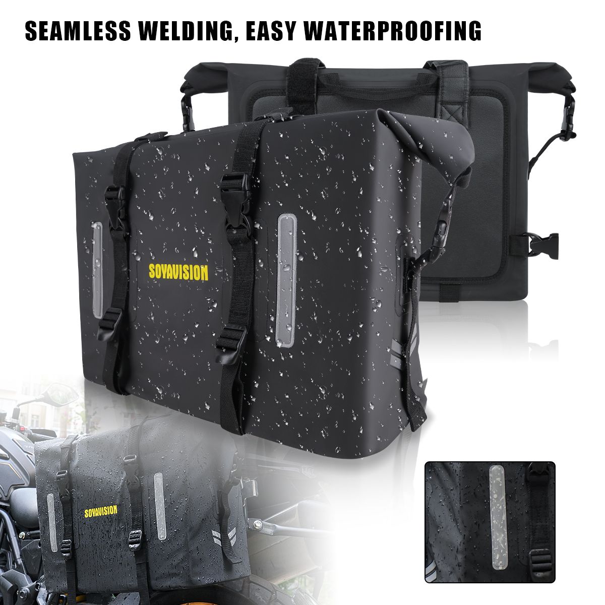 バイク用 防水サドルバッグ 60L ロールアップサイドバッグ 2個セット