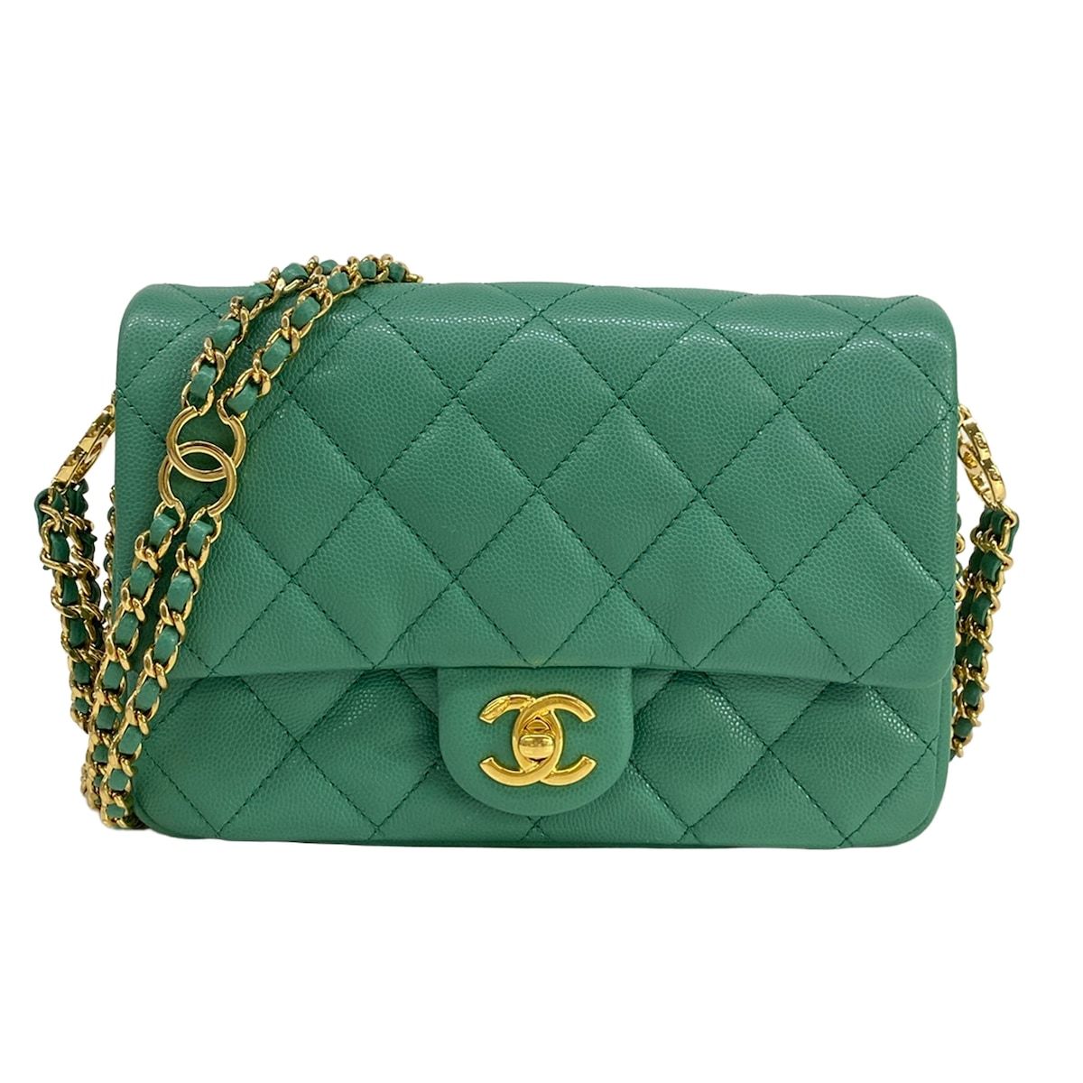 CHANEL(シャネル) ショルダーバッグ美品 シングルフラップマトラッセ グリーン