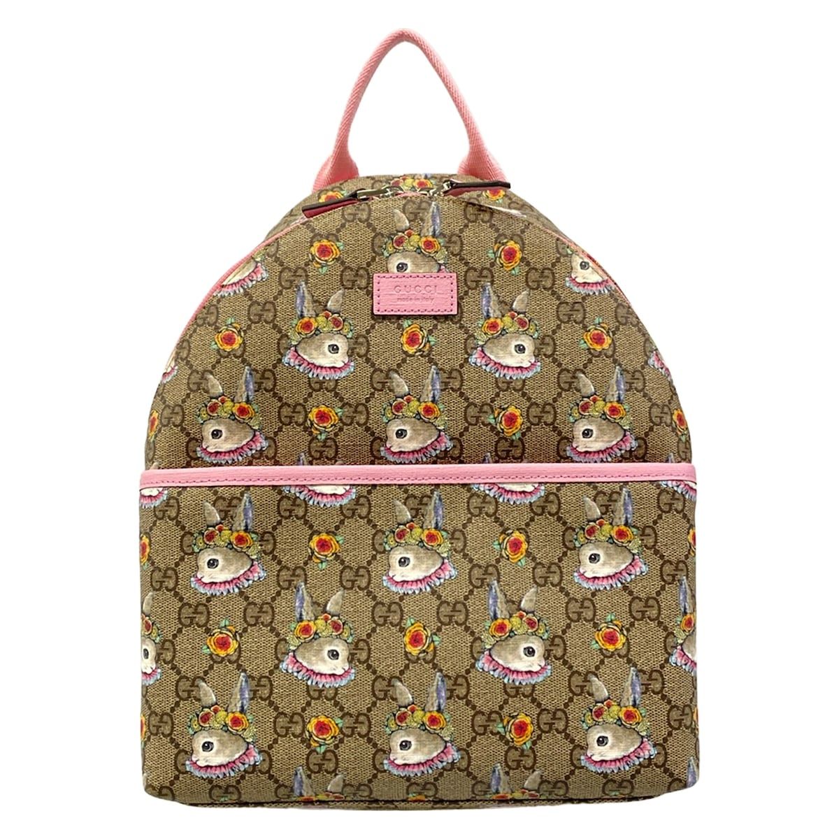 グッチ リュックサック美品 GGプラス・GGスプリーム 271327 ベージュ×ダークブラウン×ピンク チルドレンズコレクション/ウサギ柄 レザー